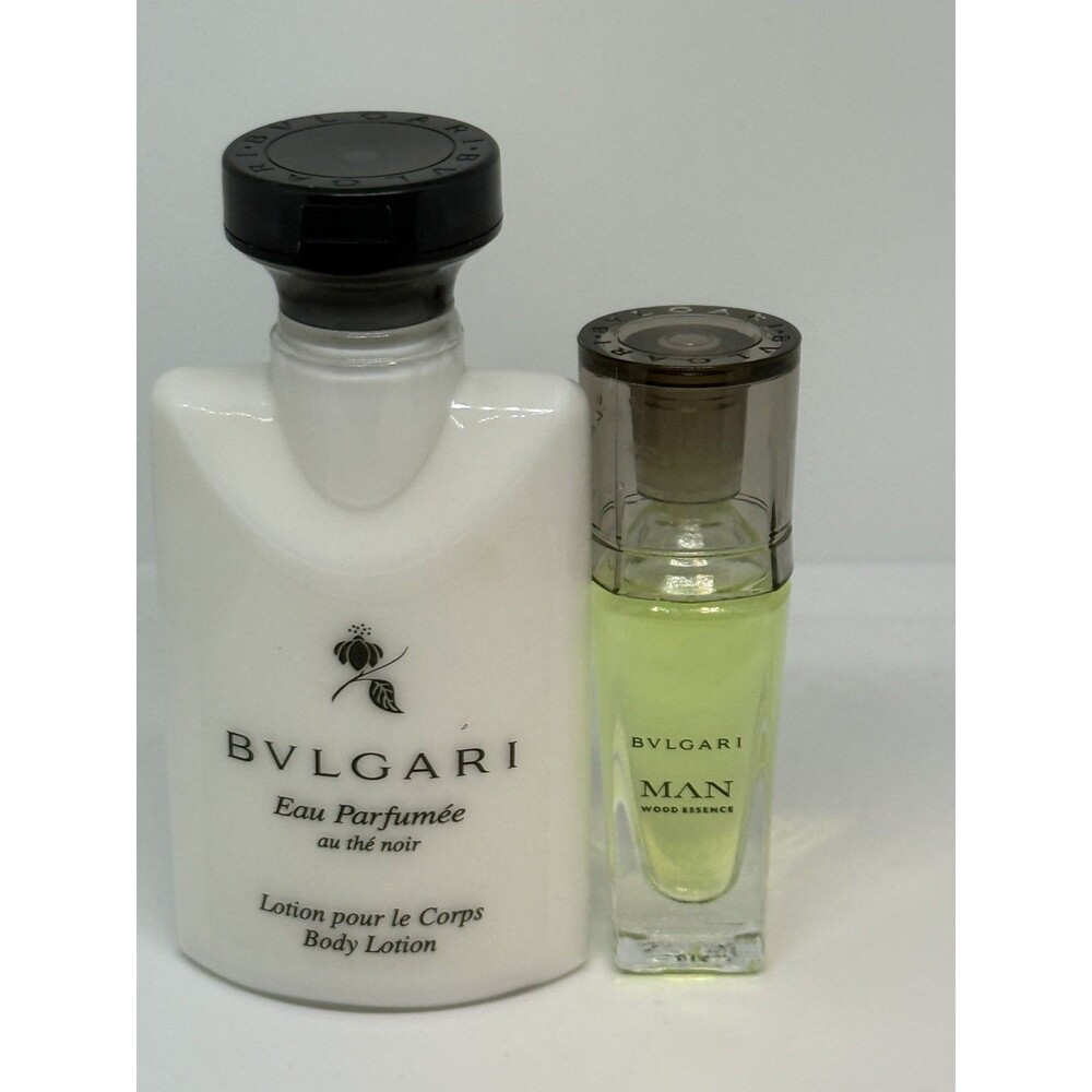 Bvlgari 2 Pcs Eau Parfumee au The Noir Body Lotion 40mL & Man Wood Essence 5mL